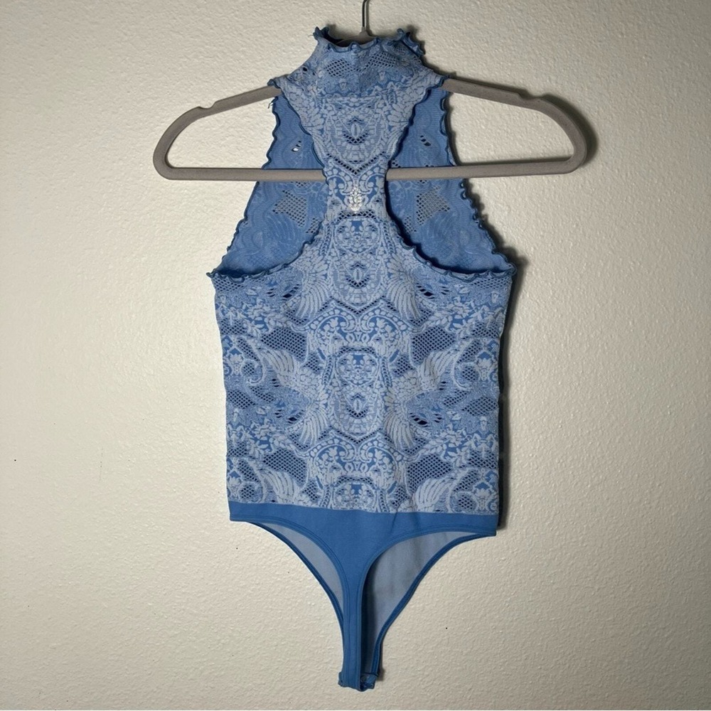 Free People Light Blue Motif Mock Neck Bodysuit XS/S‎ NWT active lace NEW - Picture 2 of 4